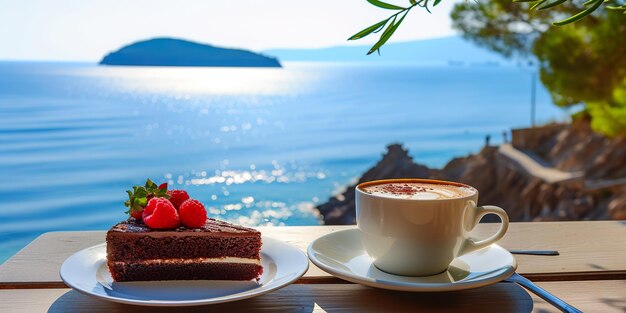 Foto una taza de café y un pastel en una mesa