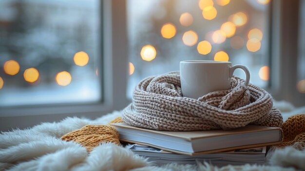 Taza de café en una pila de libros