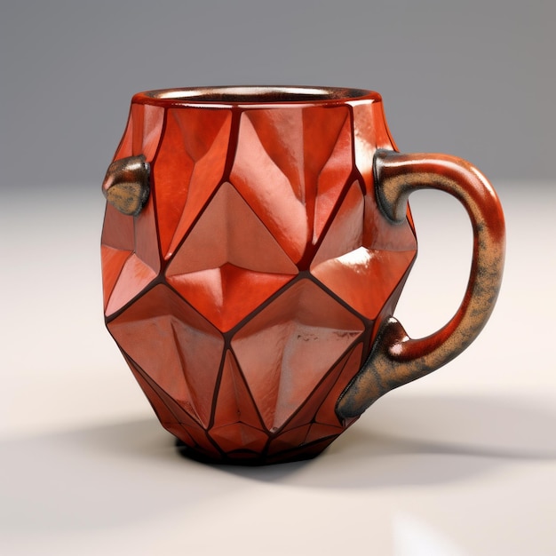 Taza de café poligonal roja facetada cubista Diseño imprimible en 3d