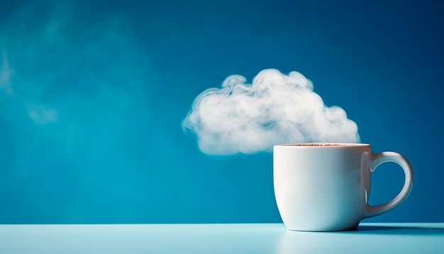 Una taza de café de la que sale una nube de vapor