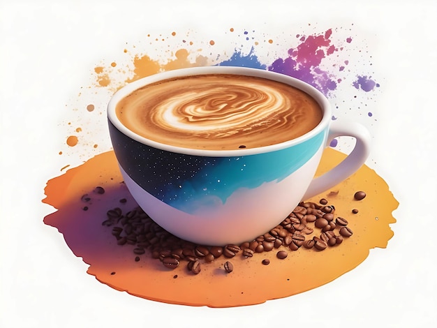 Una taza de café con un remolino de colorido generador de IA.