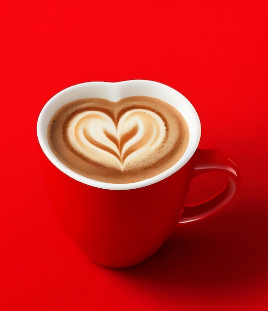 Una taza de café roja 3d con el icono de amor en ella