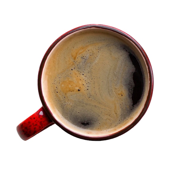 Taza de café roja aislada en blanco