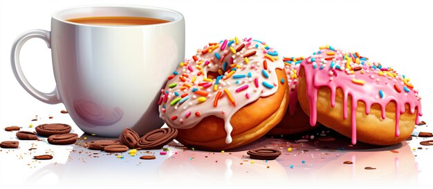 Una taza de café con sabrosas rosquillas bocadillo imagen generada por IA