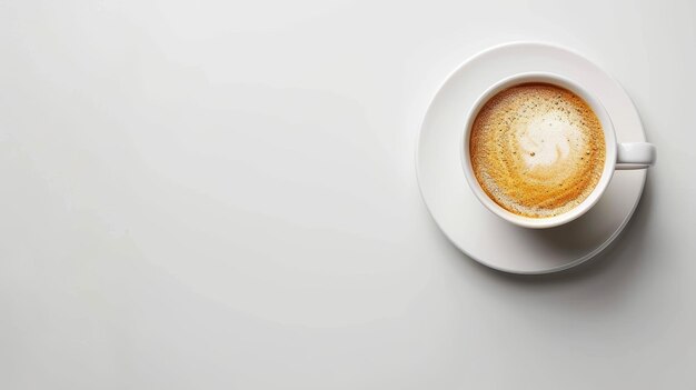 Taza de café sobre un fondo blanco plano