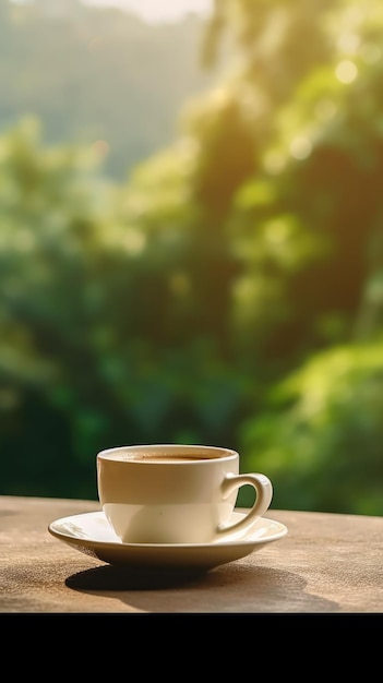 Taza de café sobre fondo natural Ilustración AI GenerativexA