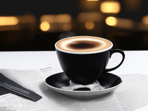 Taza de café sobre la mesa en el café de cerca