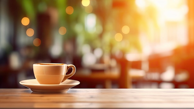 Una taza de café sobre una mesa en un café