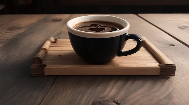 Taza de café sobre mesa de madera rústica