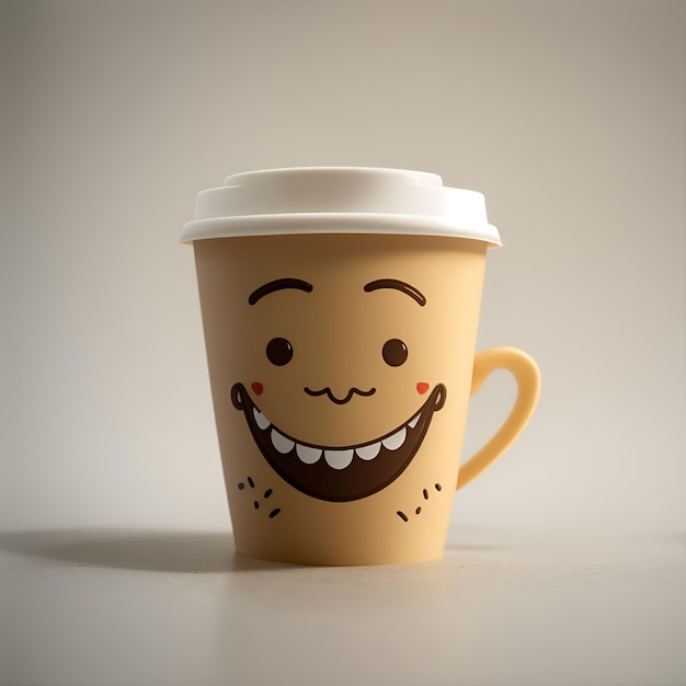 Taza de café con sonrisa feliz