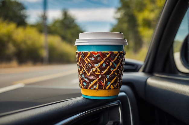 Taza de café en un soporte de taza de coche durin