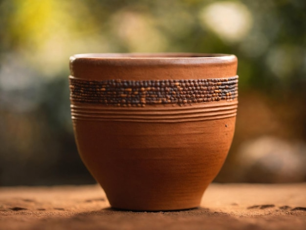 Foto taza de café de terracota con patrones tribales africanos comercio justo café original