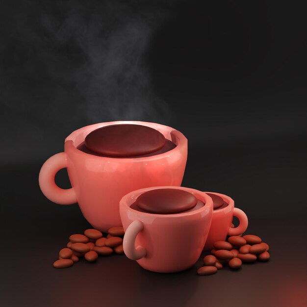 taza de café para la tienda fondo negro espresso oscuro y representación 3d de humo