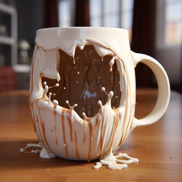 Foto una taza de café única en 3d con detalles realistas y un caos de dibujos animados