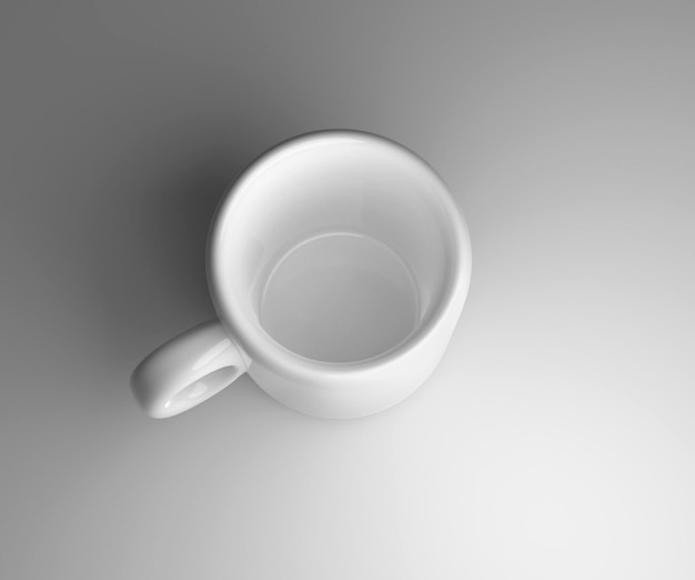Taza de café vacía sobre fondo gris 3d render