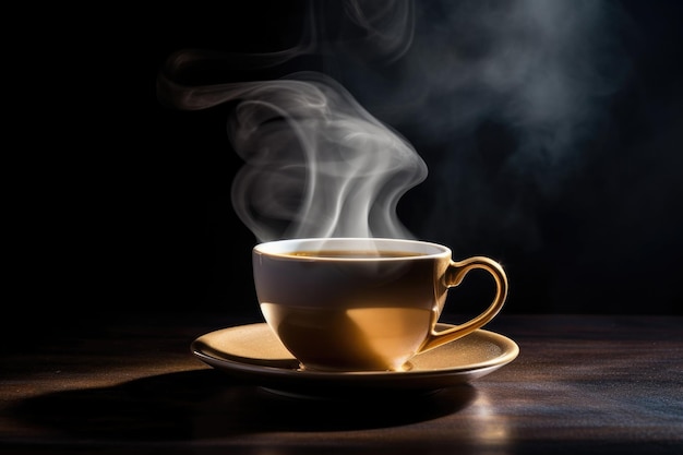 Una taza de café con vapor