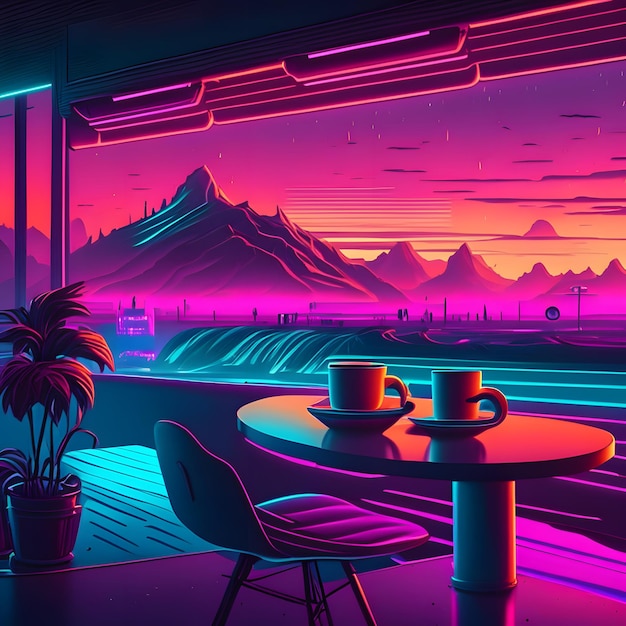 una taza de cafe vaporwave ilustración