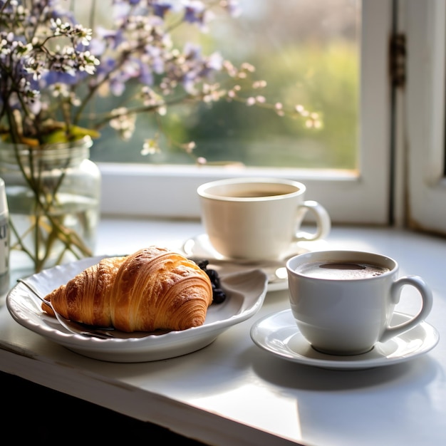 taza de café en la ventana de la cocina