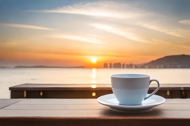 Una taza de café y una vista al mar.