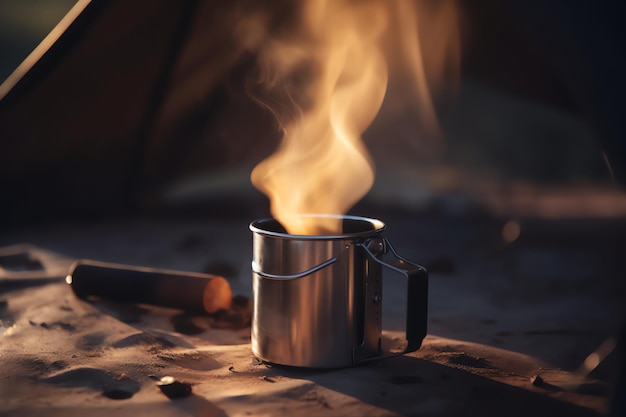 Una taza de café con una vista increíble de la naturaleza.