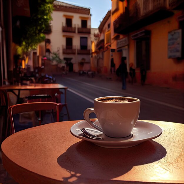 Foto una taza de café con vistas a la calle italiana ia generativa