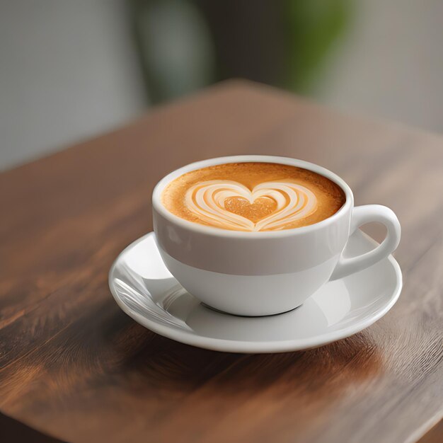 una taza de capuchino con un corazón dibujado en la parte superior