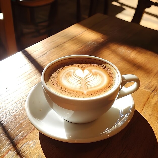 una taza de capuchino con un corazón en la parte superior