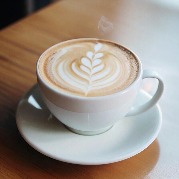 Foto una taza de capuchino en la mesa.