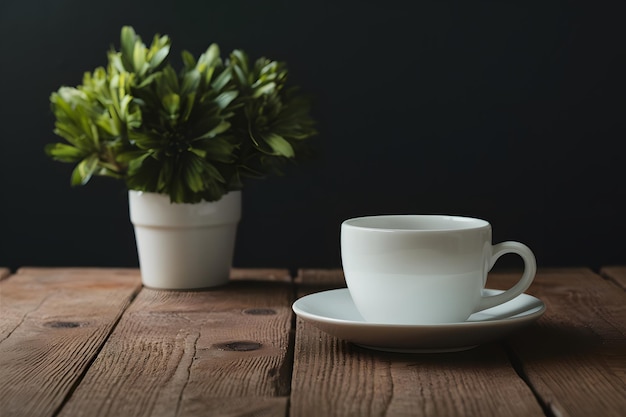 Taza de cerámica blanca realista puesta en el interior del hogar