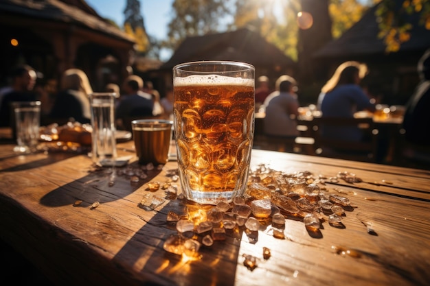 Taza de cerveza artesanal en un festival animado generativo IA