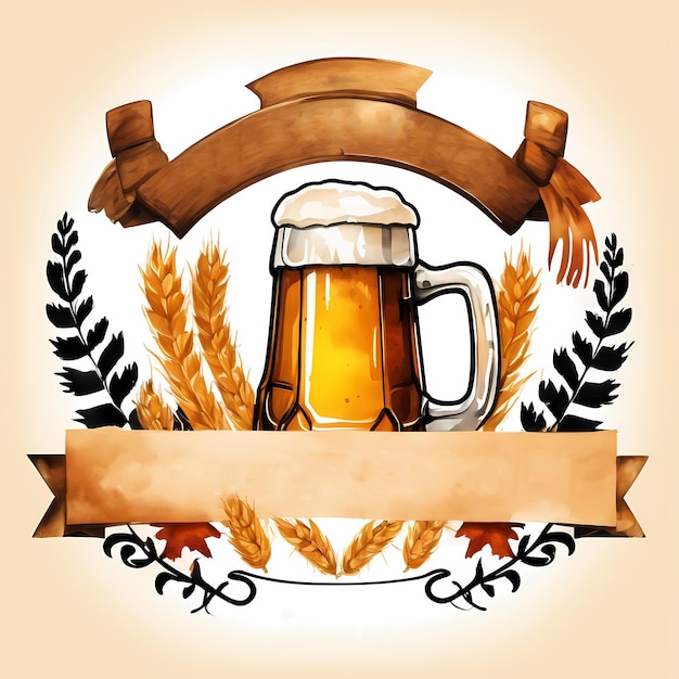 Taza de cerveza con bandera Ilustración pintada a mano en acuarela