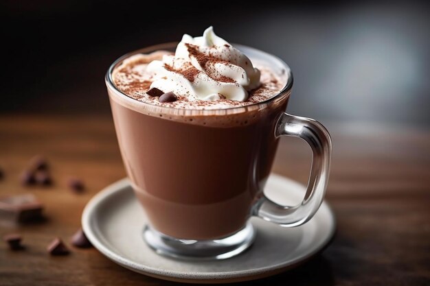 Foto una taza de chocolate caliente con crema batida encima