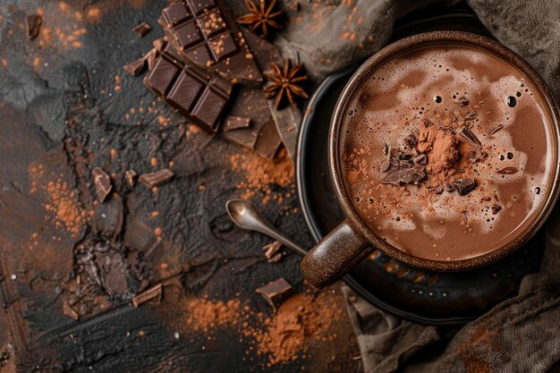 Foto una taza de chocolate caliente con leche en polvo