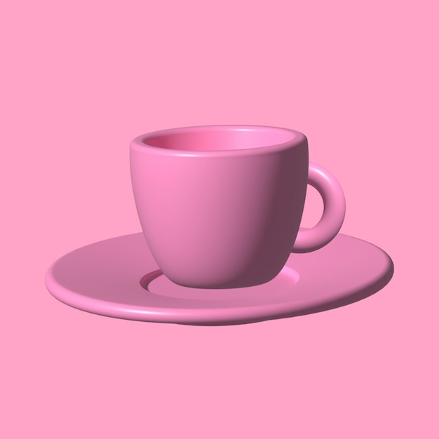 Taza de color rosa. Taza de café. Vista lateral de la taza rosa de té o café. Representación 3D.