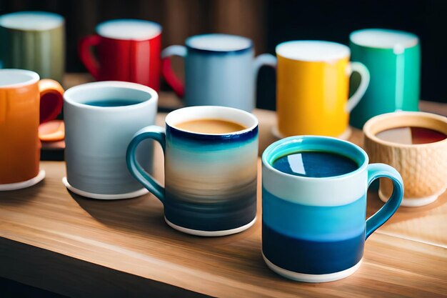 una taza colorida con la palabra café en ella