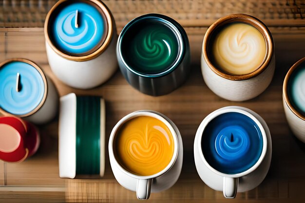 Foto una taza colorida con la palabra latte en ella