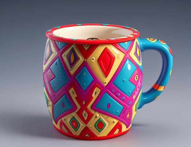 una taza colorida con un patrón