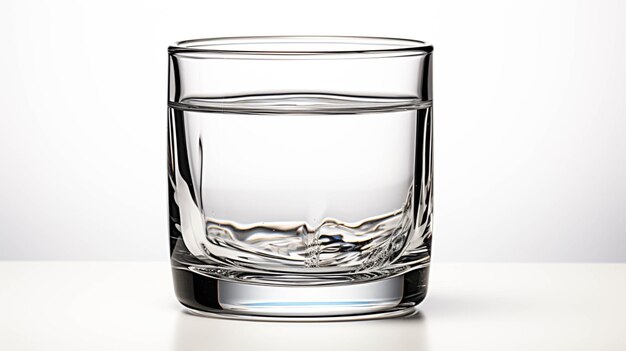 Taza de cristal de vodka sobre un fondo blanco.