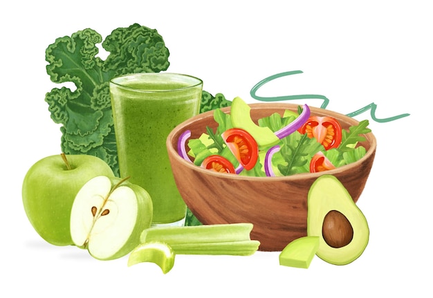 Taza de salada saudável ilustração png dieta comida fundo transparente