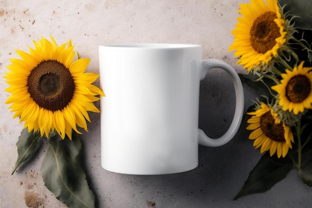 Una taza con un girasol