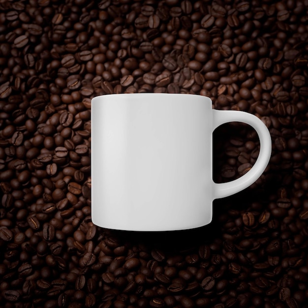 Foto taza con granos de café