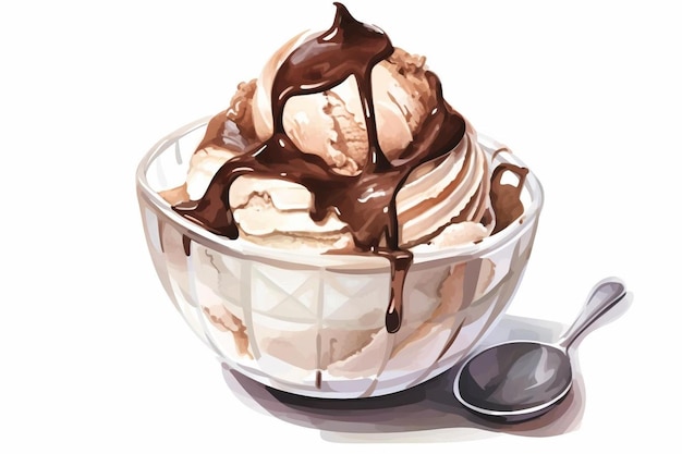 una taza de helado de chocolate con una cuchara