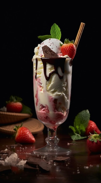 Foto una taza de helado con fresas