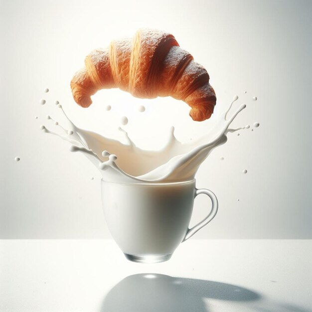 una taza de leche y un salpico de croissant