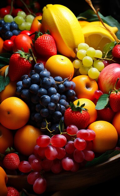 Una taza llena de muchos tipos diferentes de frutas