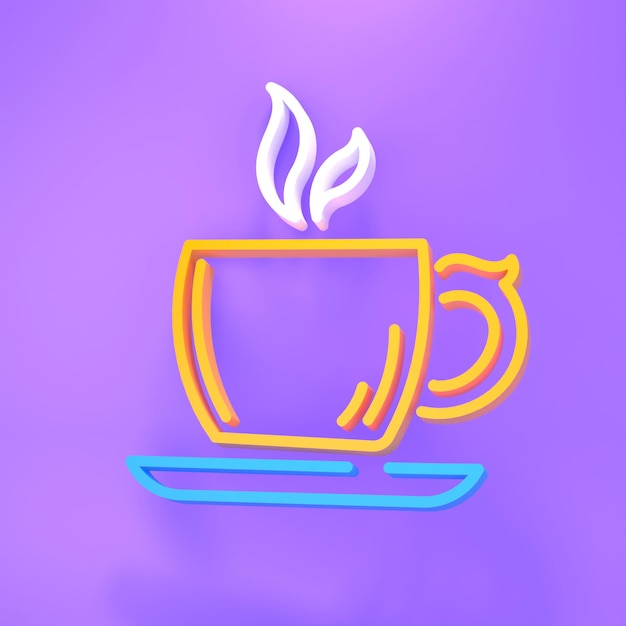 Foto taza de logo con una bebida caliente sobre un fondo morado. ilustración de render 3d.