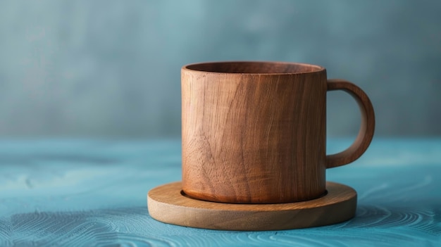 Foto una taza de madera descansando con gracia en un soporte de madera en perfecta armonía con la naturaleza abrazar