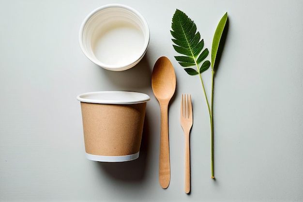 Una taza de madera con una hoja al lado.