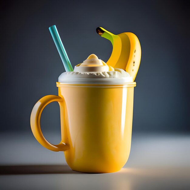 Foto una taza con un mango de un plátano y un