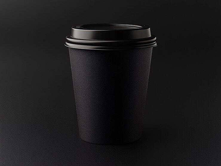 Taza de maquillaje desechable con tapa para café té bebidas frías calientes color negro con tapa negra en negro